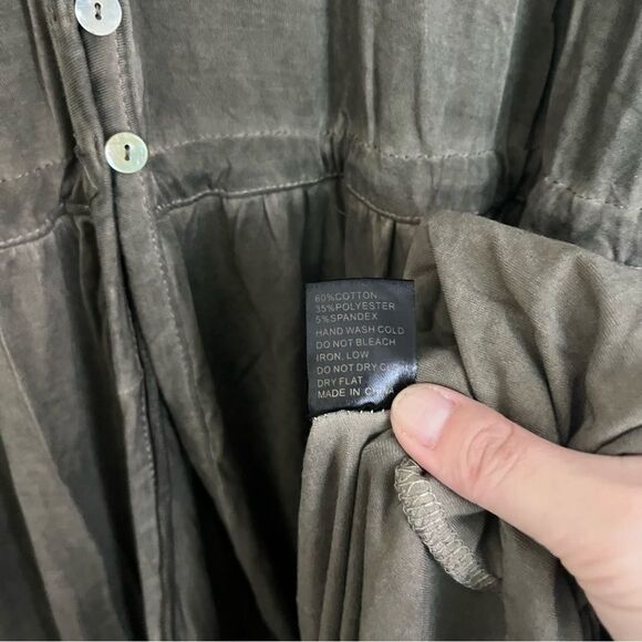 NEW Pol Boho Embroidered Mineral Wash MIDI Dress Olive Green Large - Picture 11 of 12